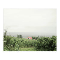 Red Roof house in between the summer green field - Iceland (Print Only)