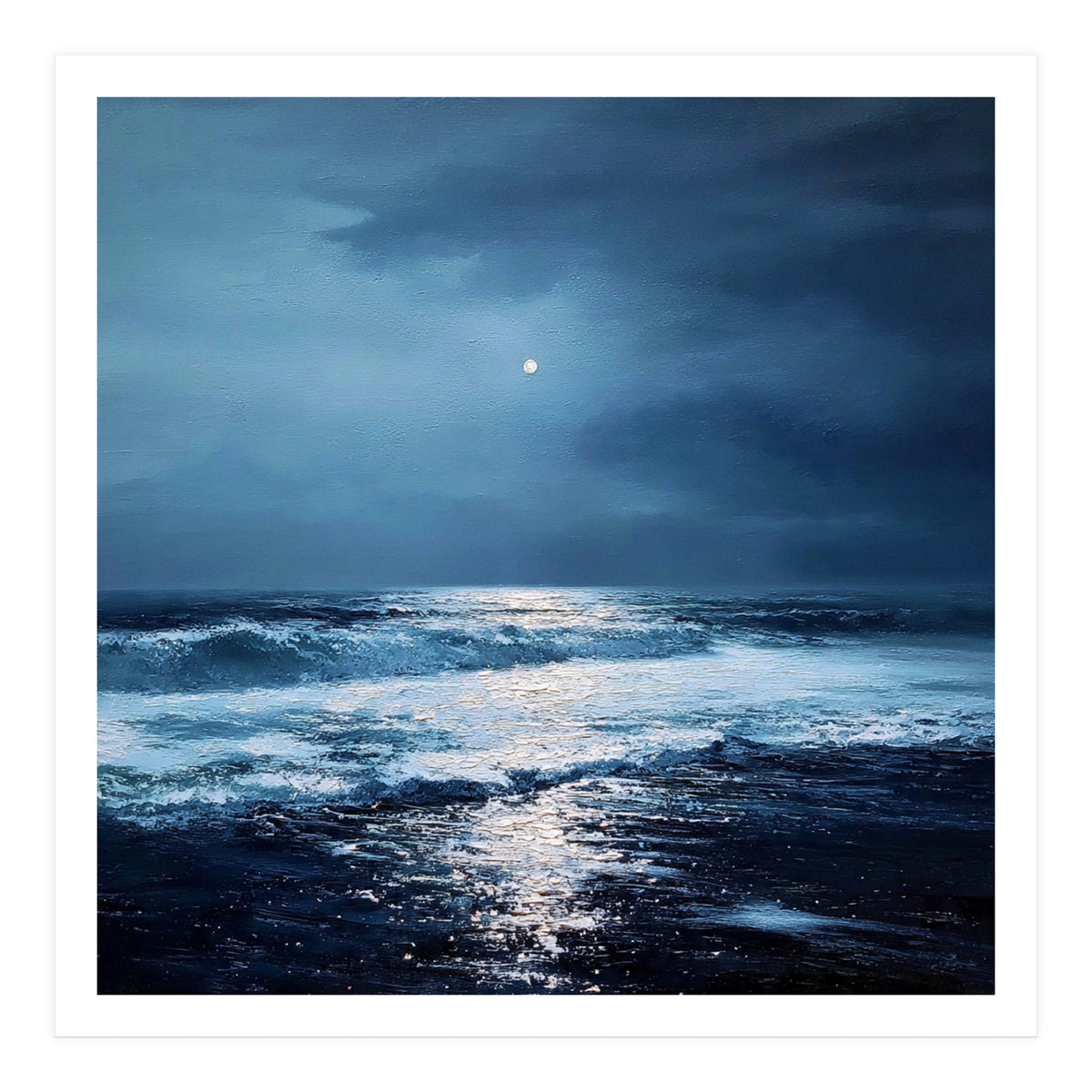 Midnight Seascape with Moonlight Reflecting (Print Only)