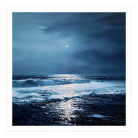 Midnight Seascape with Moonlight Reflecting (Print Only)