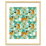 Cheetah Jungle, Wildlife Nature Wild Cats Tigers Leopard Botanical Animals Mint Quirky Illustration thumbnail