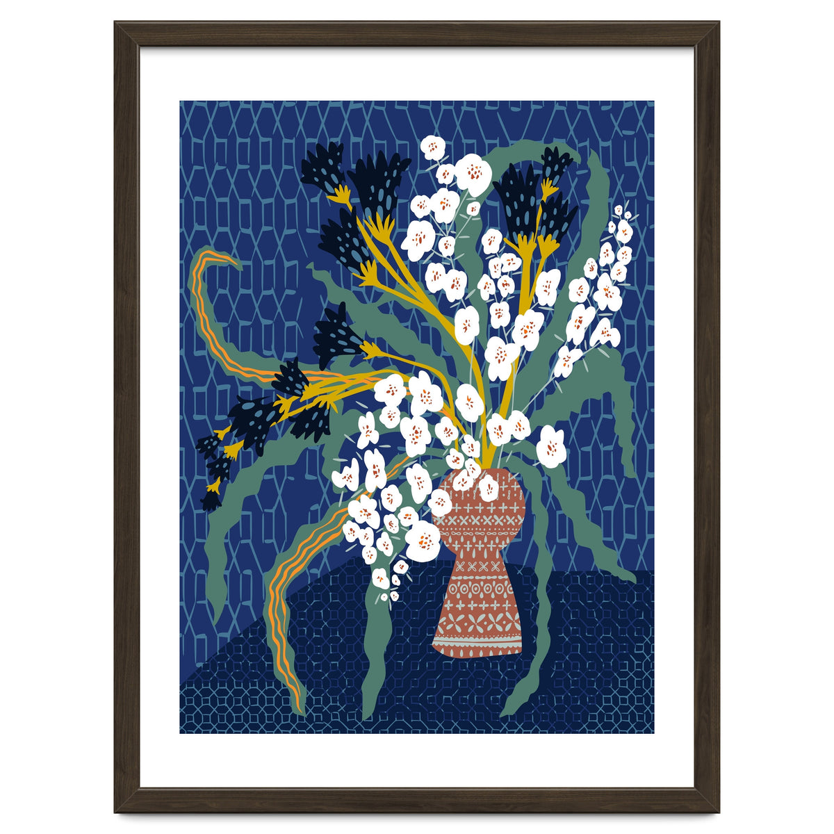 Floral contemporary still life dark blue