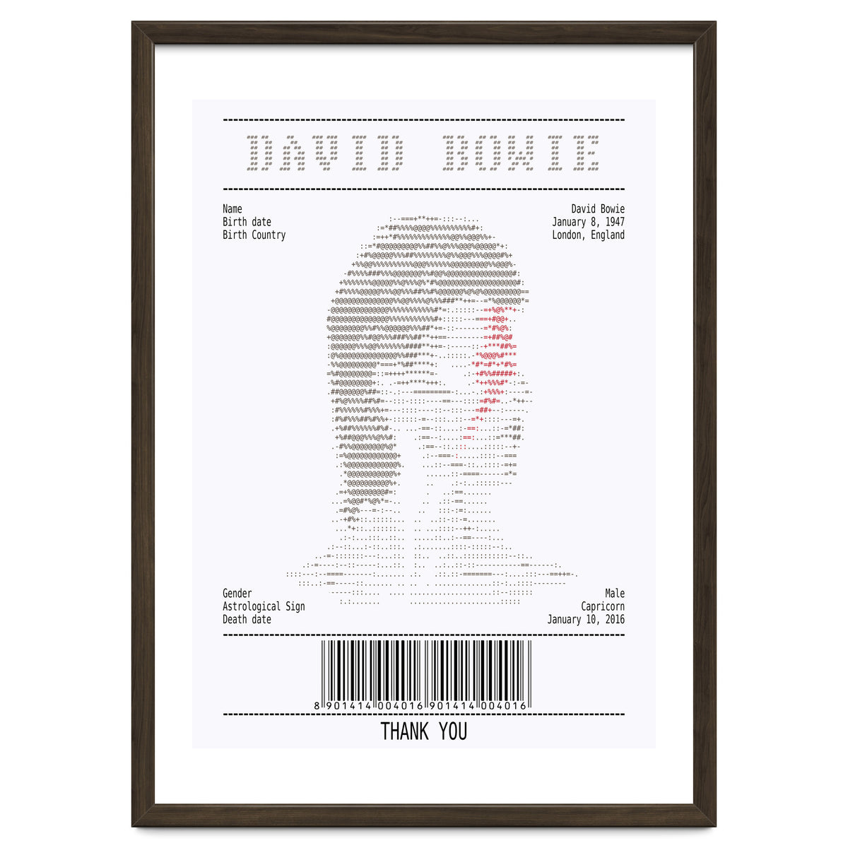 Receipt Art David Bowie