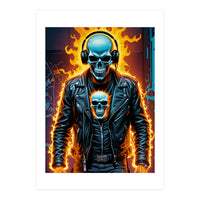 Fiery Skeleton Biker In Headphones (Print Only)