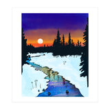 Purple Midnight, Snow River Full Moon Nature Landscape Painting, Winter Travel Adventure Places (Print Only) thumbnail