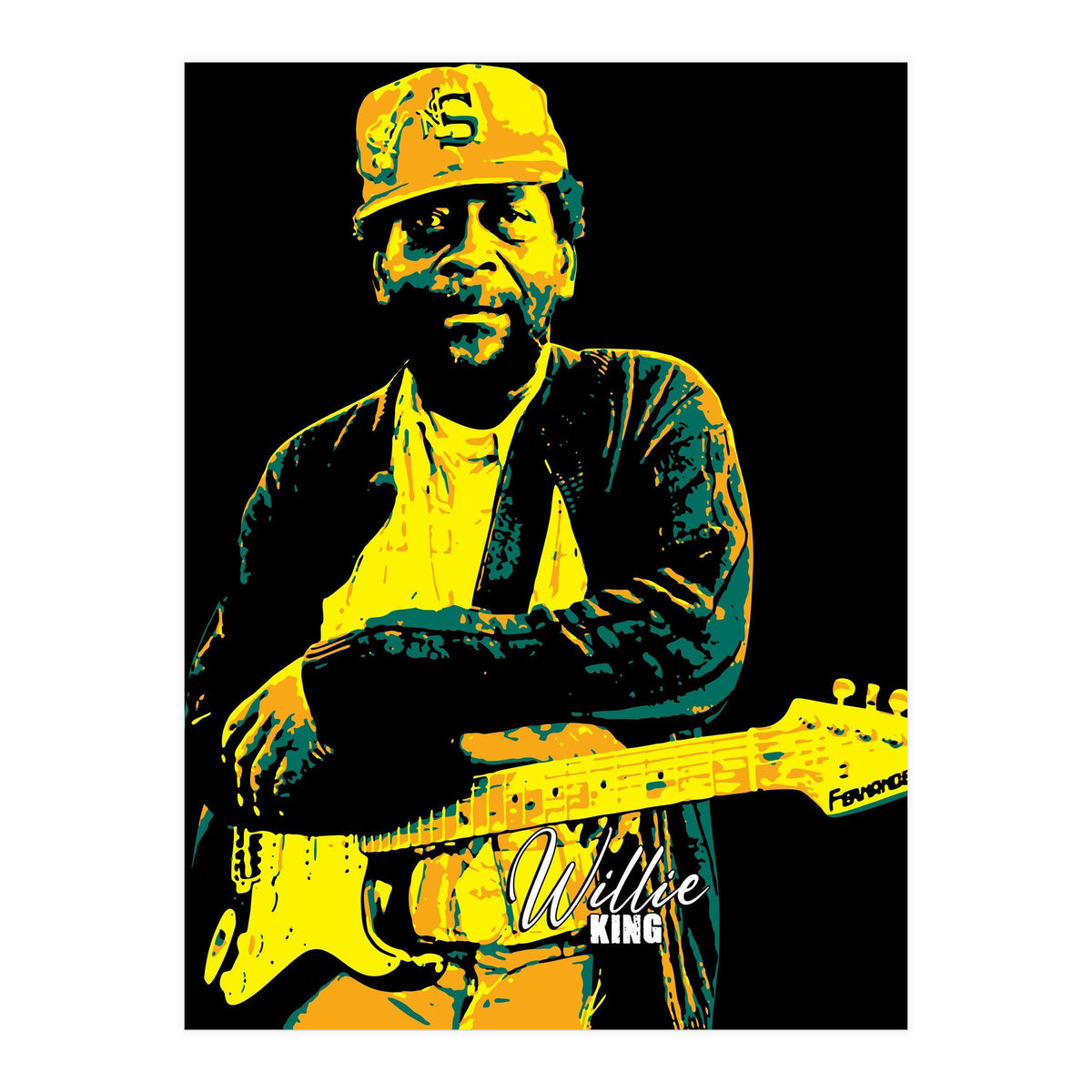 Willie King American Blues Guitarist in Pop Art (Print Only)