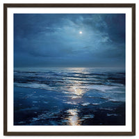 Midnight Blue Moonlit Seascape