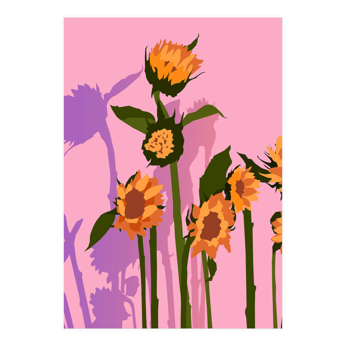 Golden Sunflowers Inside, Botanical Nature Floral Plants Painting, Blush Meadow Blossom Spring, Summer Bohemian Eclectic Positivity (Print Only)