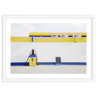 Yellow and blue gas station