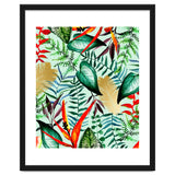 Paradise, Tropical Jungle Botanical Bohemian Illustration, Palm Bird of Paradise Gold Painting thumbnail