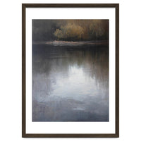 Atmospheric Golden Autumn Forest Reflection Oil Painting