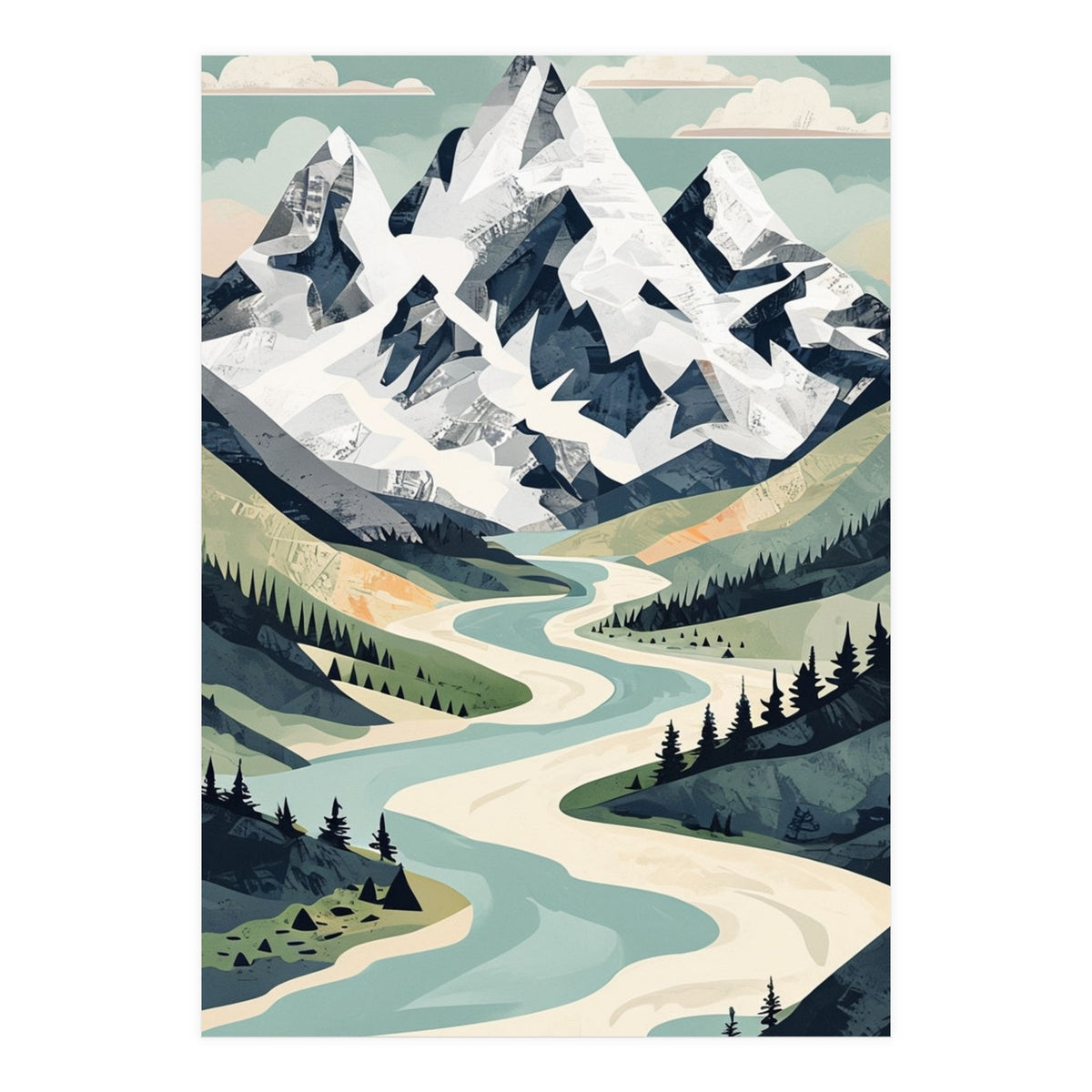 Majestic Alpine Peaks: Organic Modern Landscape Art (Print Only)