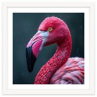 Close Up Pink Flamingo In Rain Drops