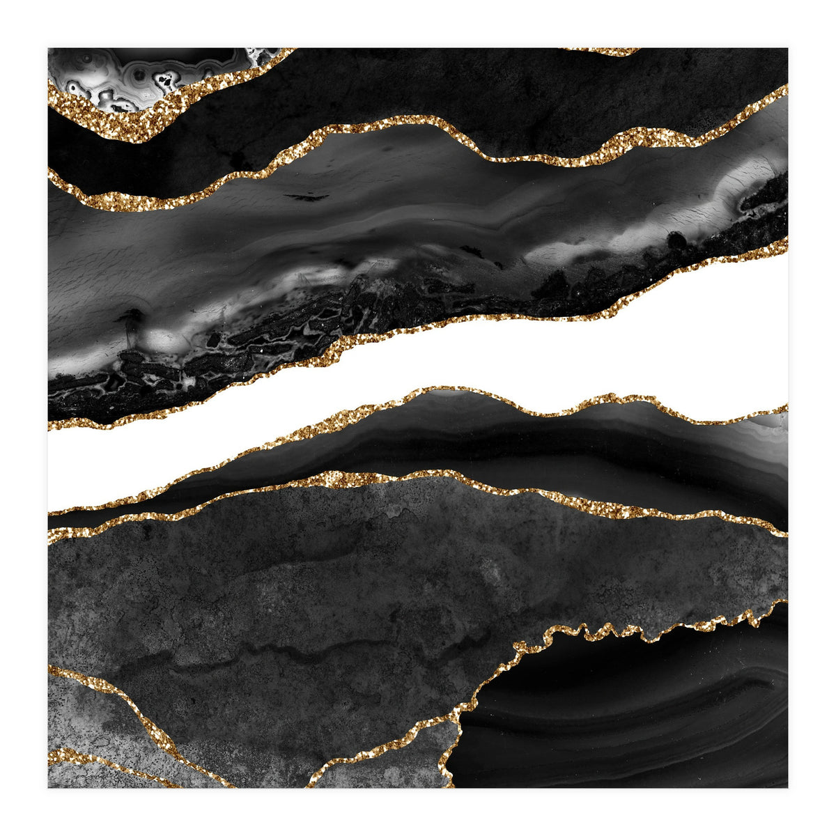 Black & Gold Agate Texture 08  (Print Only)