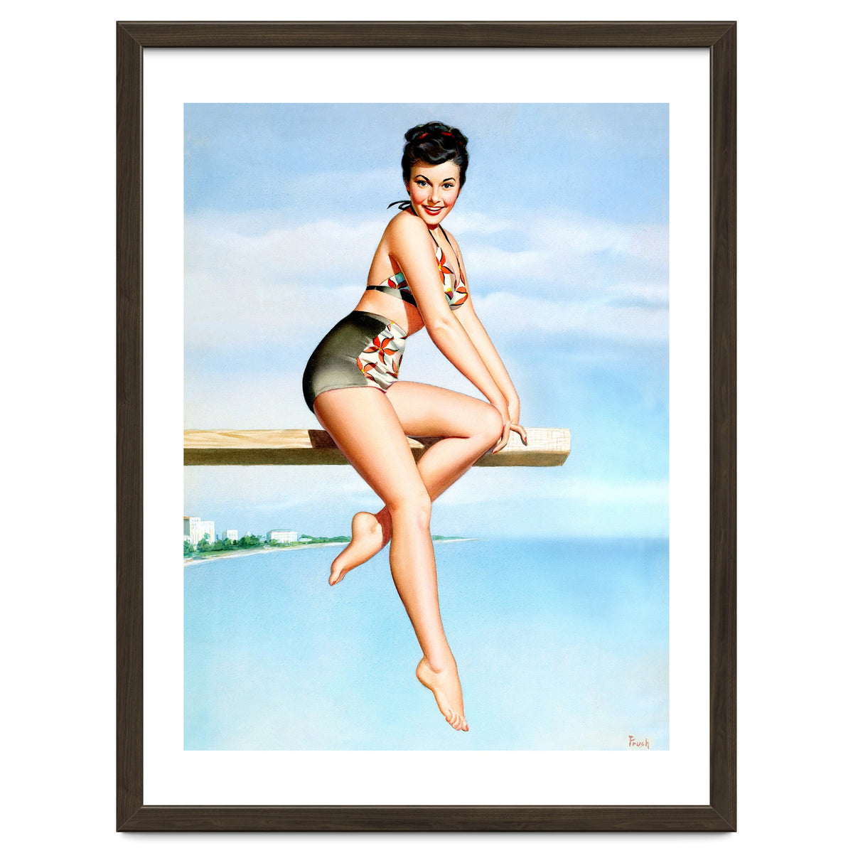 Smiling Sexy Pinup Girl Posing On A Board
