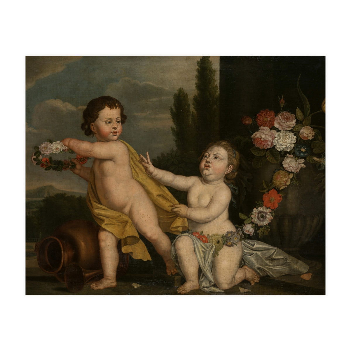 German Master (18th Century) – Two Putti with Garlands of Flowers (Print Only)