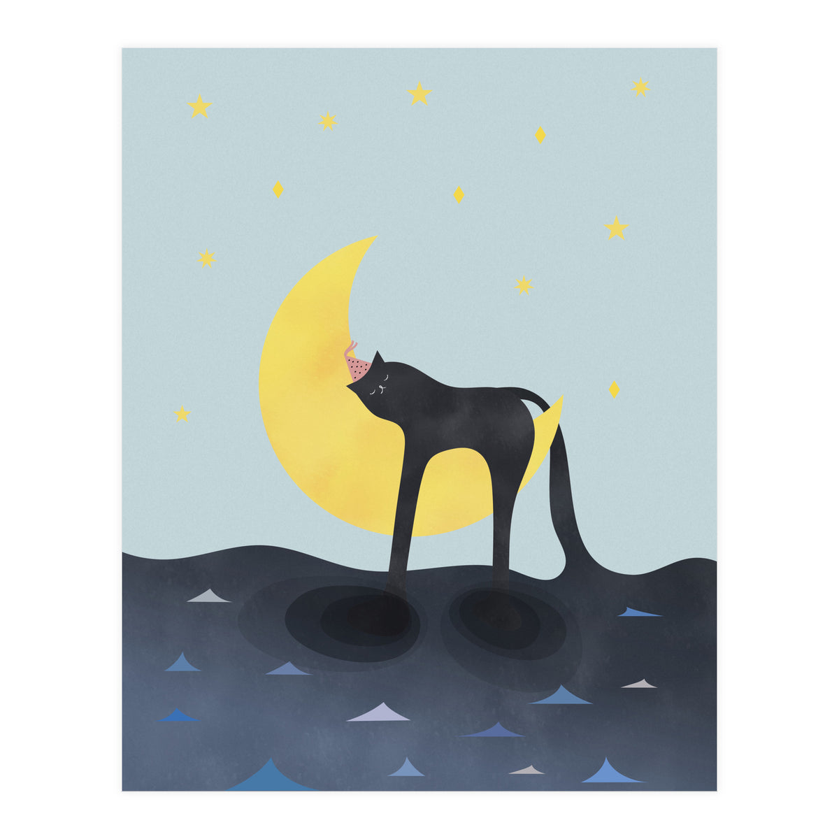 Beauty Sleep - Melting Cat on the crescent moon (Print Only)