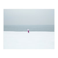 A walking woman in the winter snow beach (Print Only)