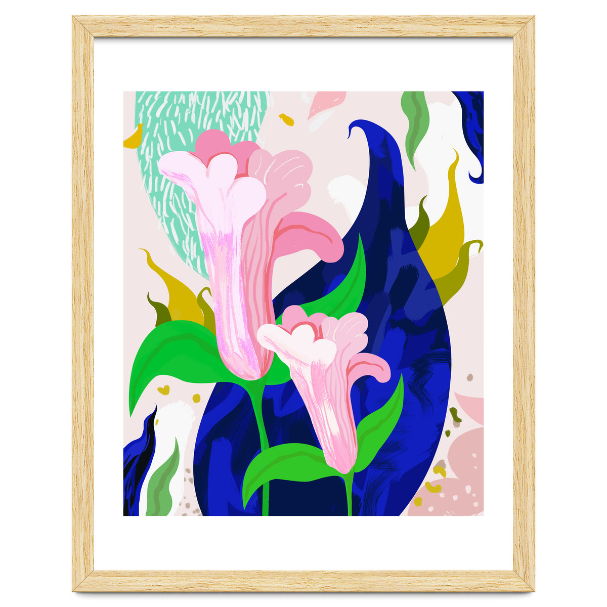 Blue Leaf | Abstract Botanical Floral Painting | Eclectic Pop of Color Nature | Jungle Plants