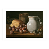 Luis Egidio Meléndez / 'Still Life with Plums, Figs, Bread and Fish', 18th century, Spanish School. (Print Only) thumbnail