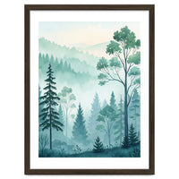 Ethereal Misty Pine Forest Watercolor Art