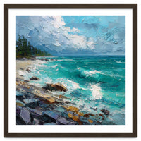 Coastal Turquoise Shoreline with Crashing Ocean Waves