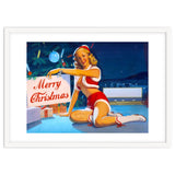 Pinup Girl In Santa Costume With Marry Christmas Sign thumbnail