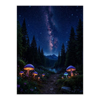 Enchanted Midnight Forest: Glowing Mushrooms and Milky Way (Print Only)