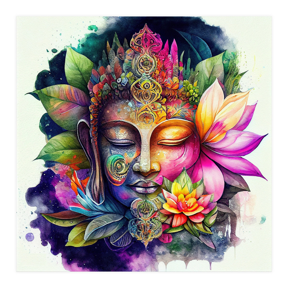 Floral Awakening Buddha (Print Only)