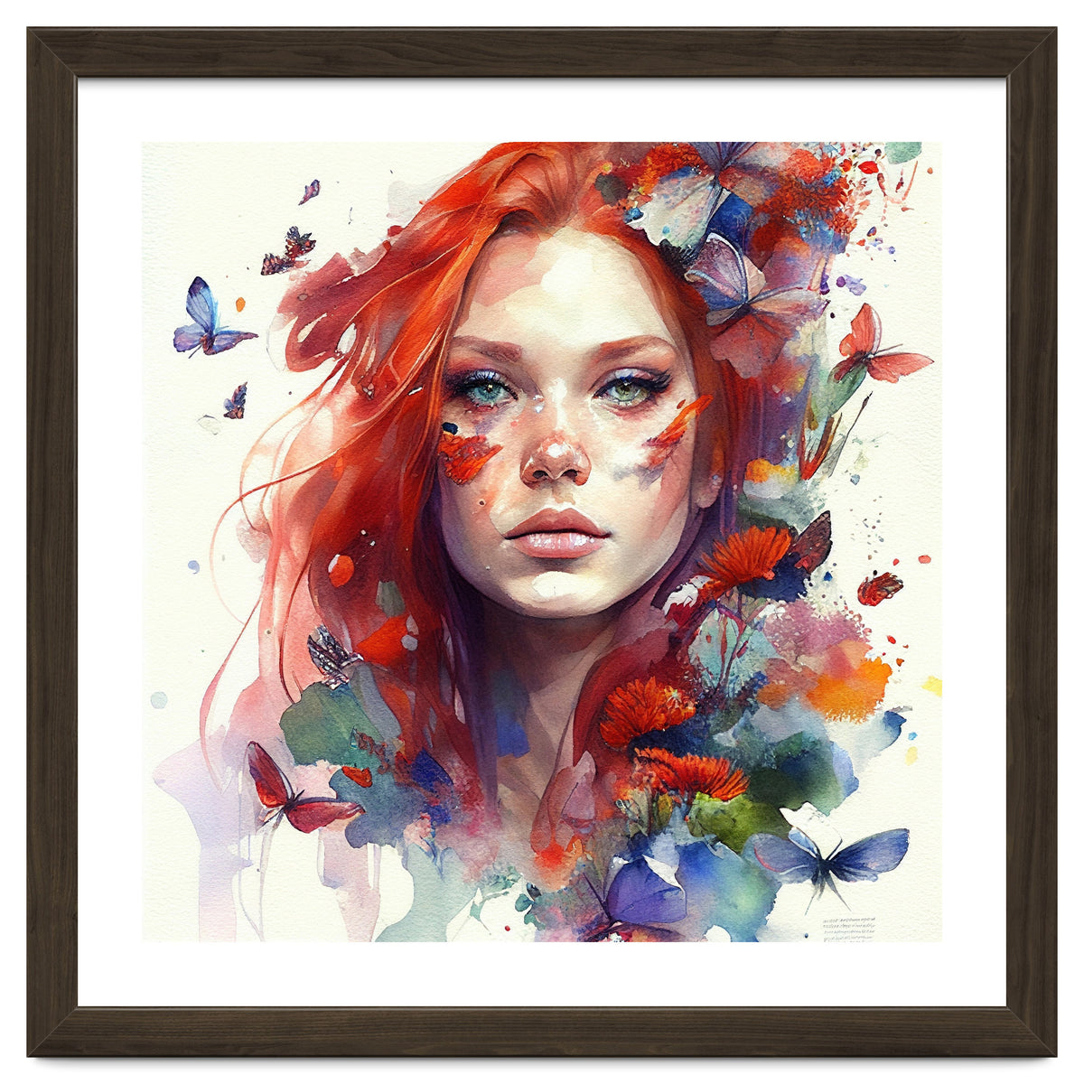 Watercolor Floral Red Hair Woman #9