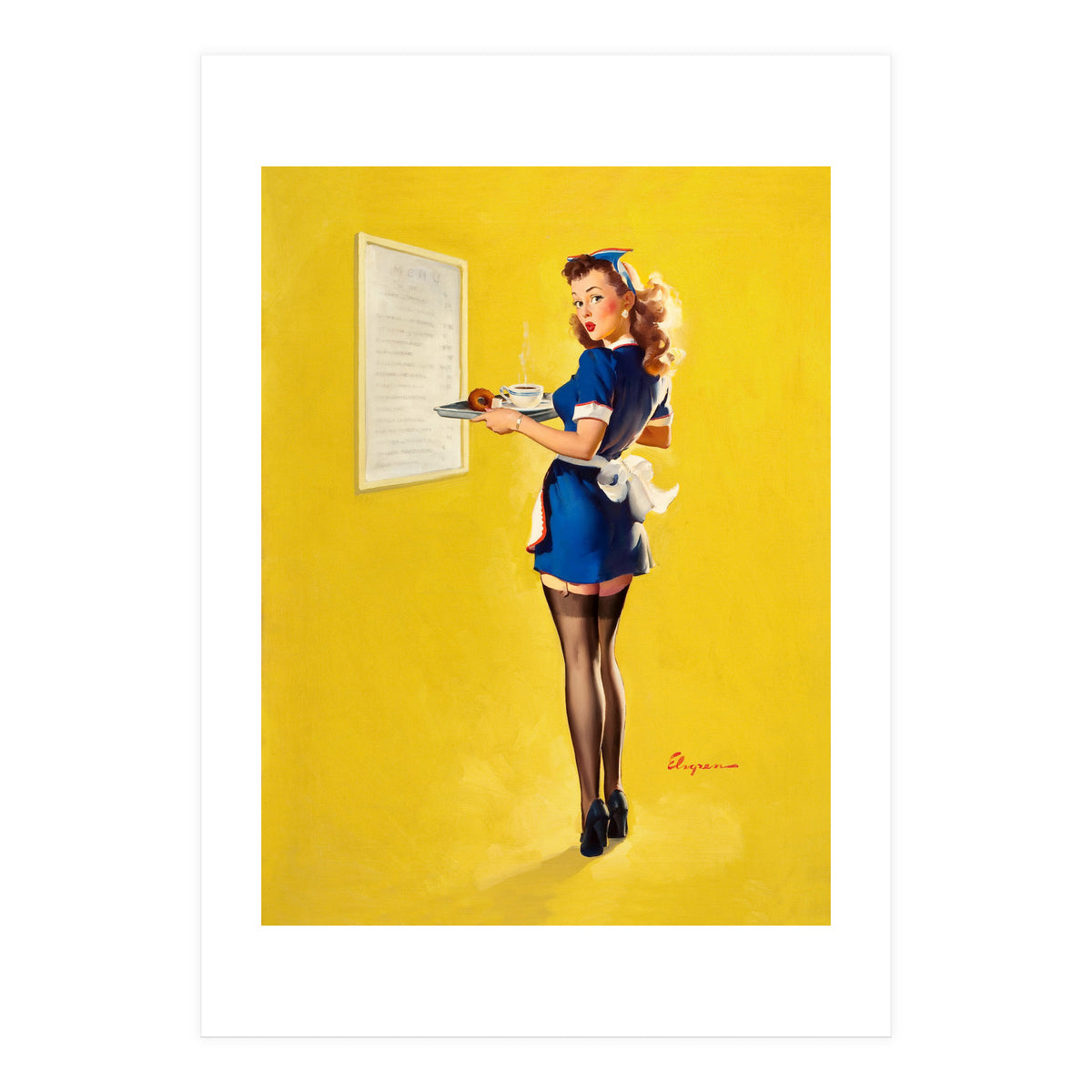 Pinup Sexy Waitress Looking Back (Print Only)