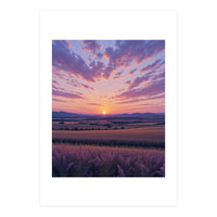 Serene Lavender Fields at Golden Hour Sunset (Print Only)