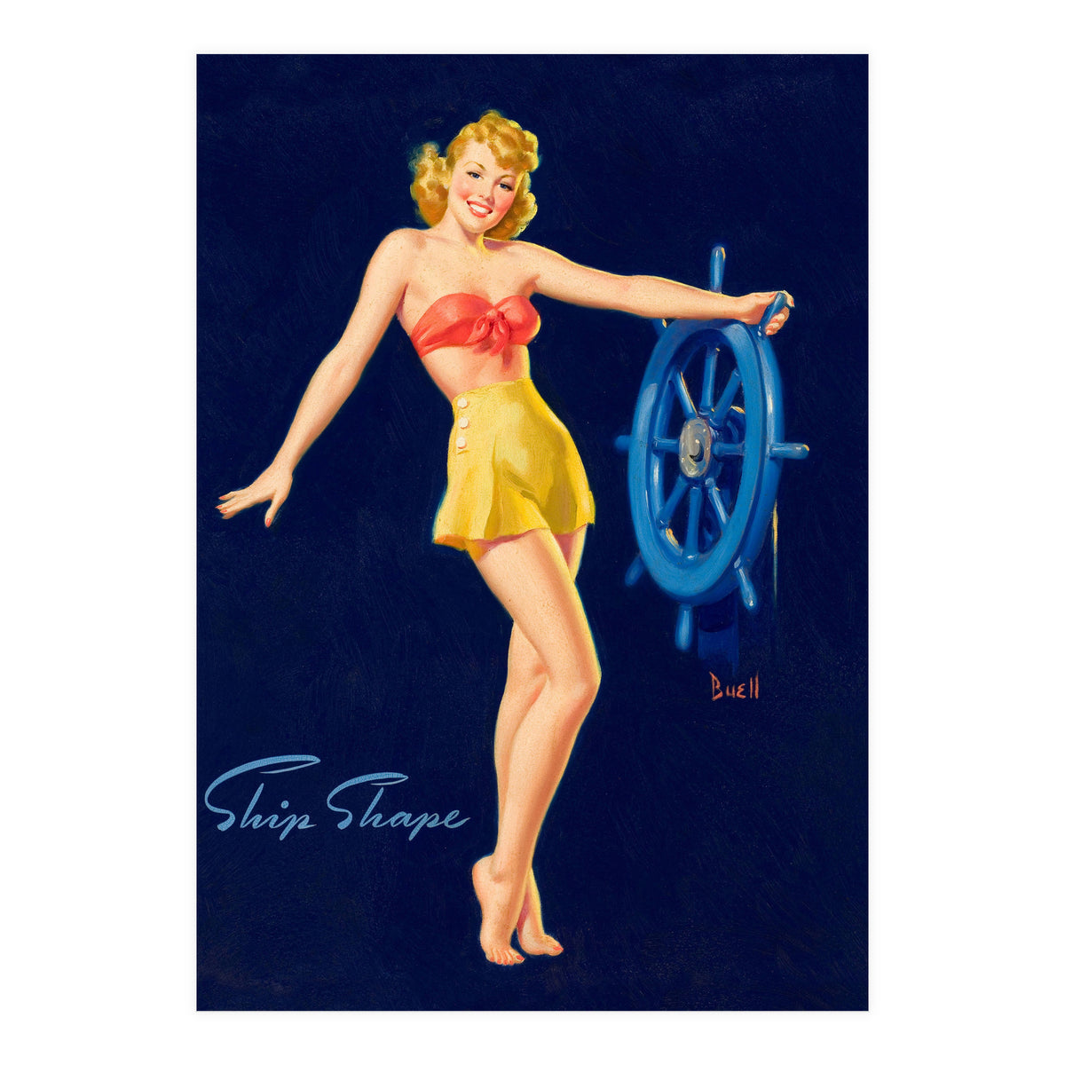 Pinup Girl Is Posing With A Steering Wheel (Print Only)