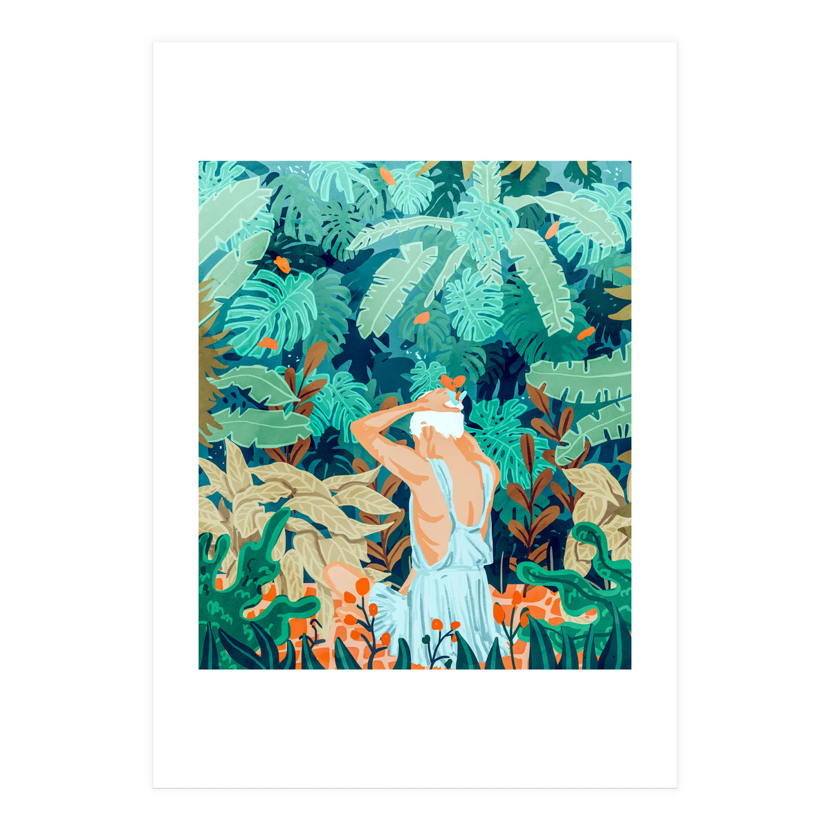 Backyard | Jungle Tropical Nature Painting | Botanical Plant Lady Banana Tree Garden Watercolor (Print Only)