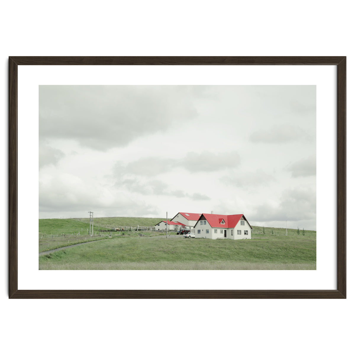 Red roof house on the green hill - Iceland