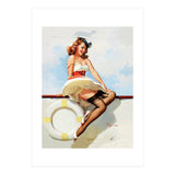 Sailing Pinup Girl With Captain Hat (Print Only) thumbnail