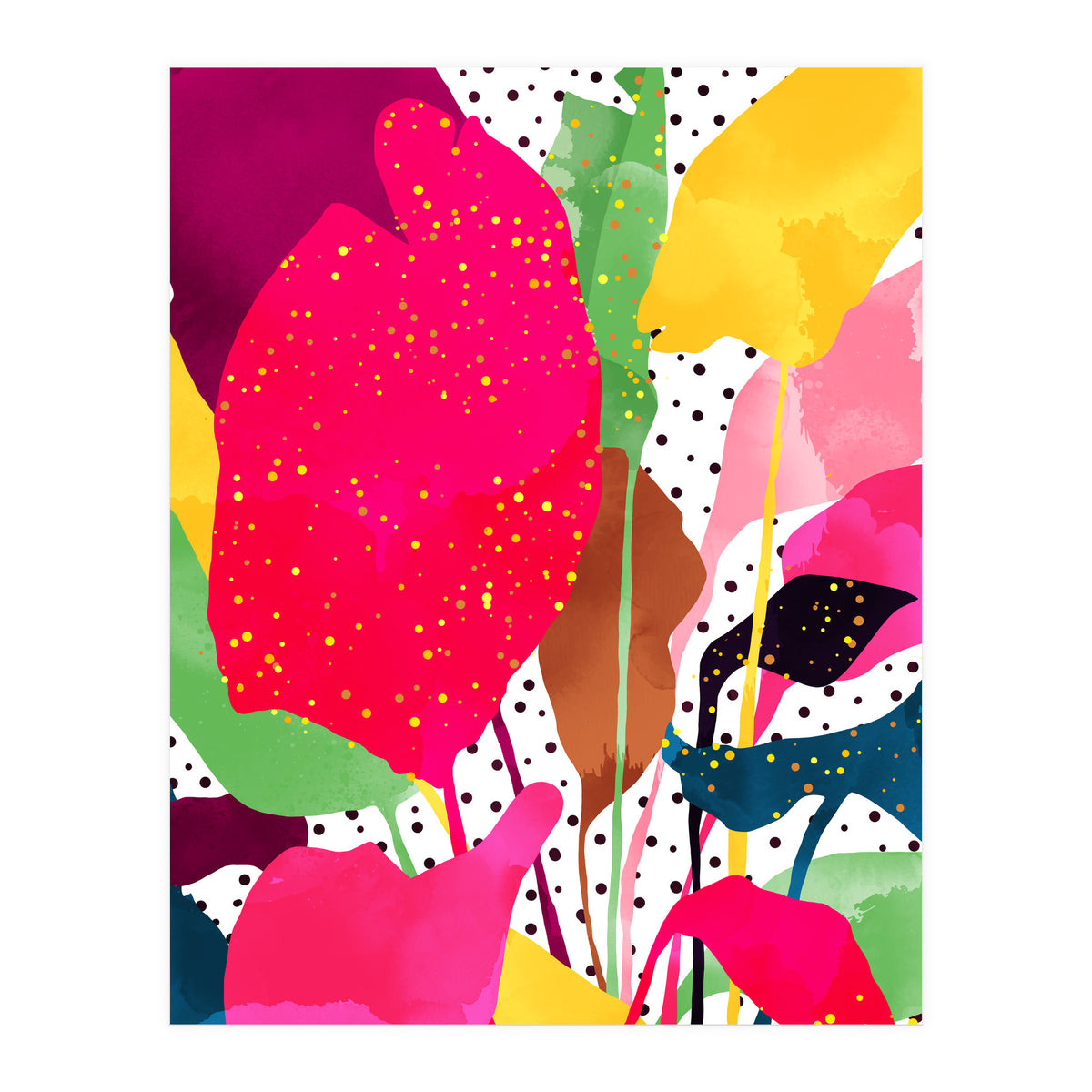 Modern Botanical, Nature Plants Tropical Jungle Garden, Eclectic Pop Of Color Glitter Gold Bohemian Graphic (Print Only)