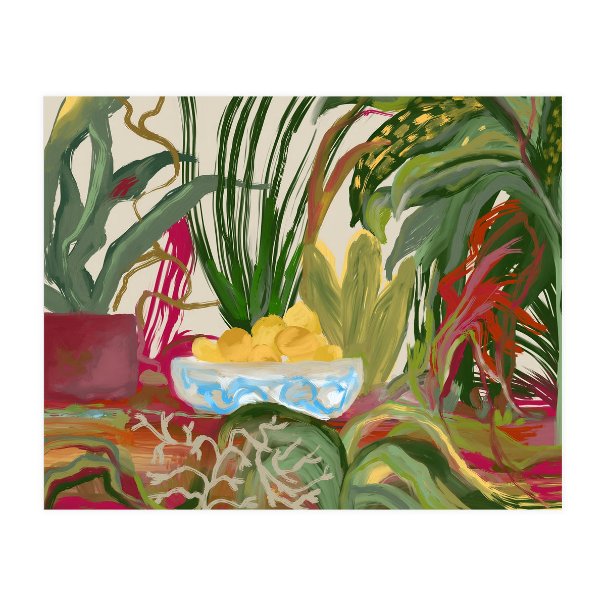 Tropical Table of Lemons still life expressionism oil (Print Only)