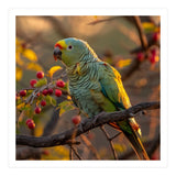 Green Parrot Perched On A Branch With Berries (Print Only) thumbnail