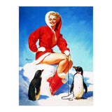 Pinup Sexy Woman Posing With Two Penguins (Print Only) thumbnail