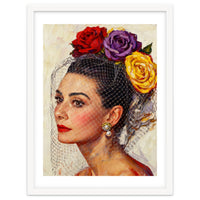 Audrey Hepburn, Impasto Floral Veil Portrait, Classic Hollywood Oil Painting,