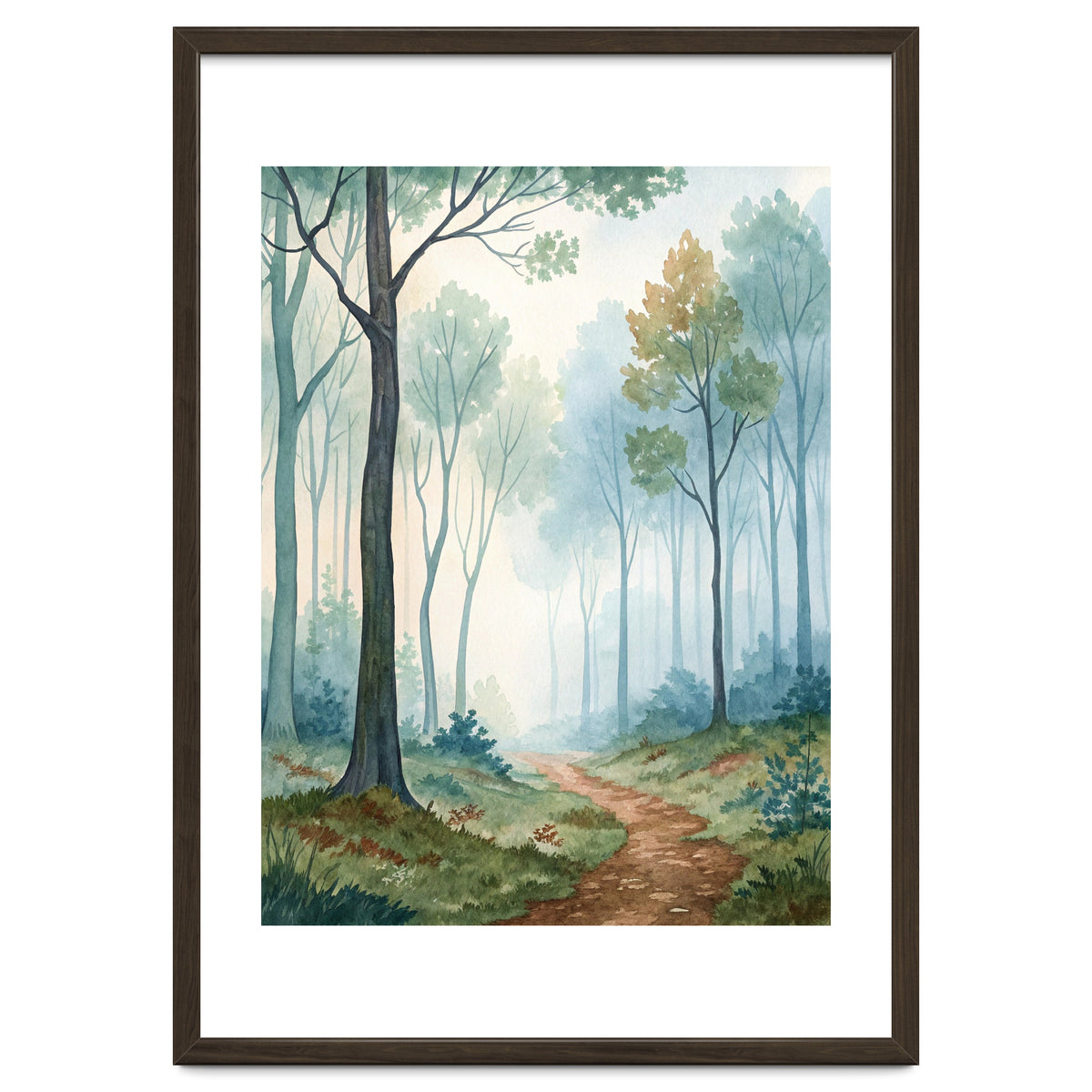 Ethereal Misty Forest Watercolor Art Print