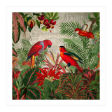 Vintage Rainforest With Tropical Red Parrots (Print Only) thumbnail