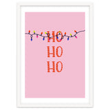 HO HO HO Christmas Lights Art, Pink Holiday Illustration, Modern Festive Quote thumbnail
