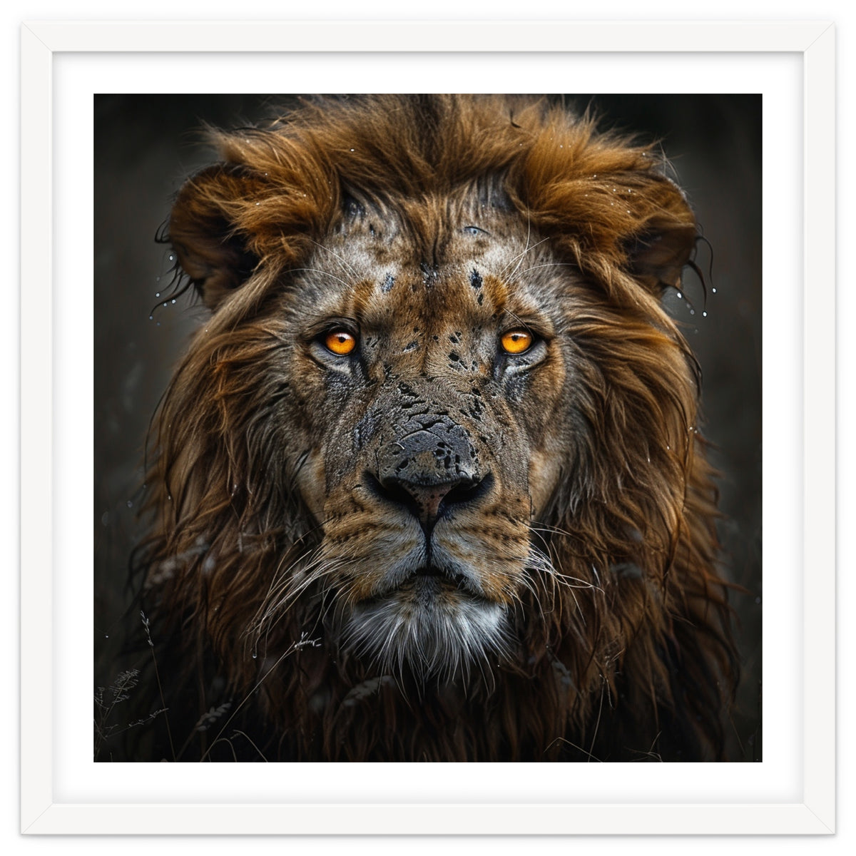 Majestic Lion With Glowing Eyes Close Up Portrait