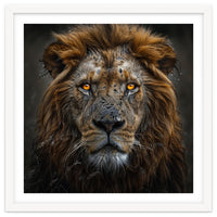 Majestic Lion With Glowing Eyes Close Up Portrait