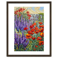 Vibrant Summer Poppy and Lavender Garden Oil Painting