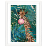 Giraffe blowing a bubble in the jungle thumbnail