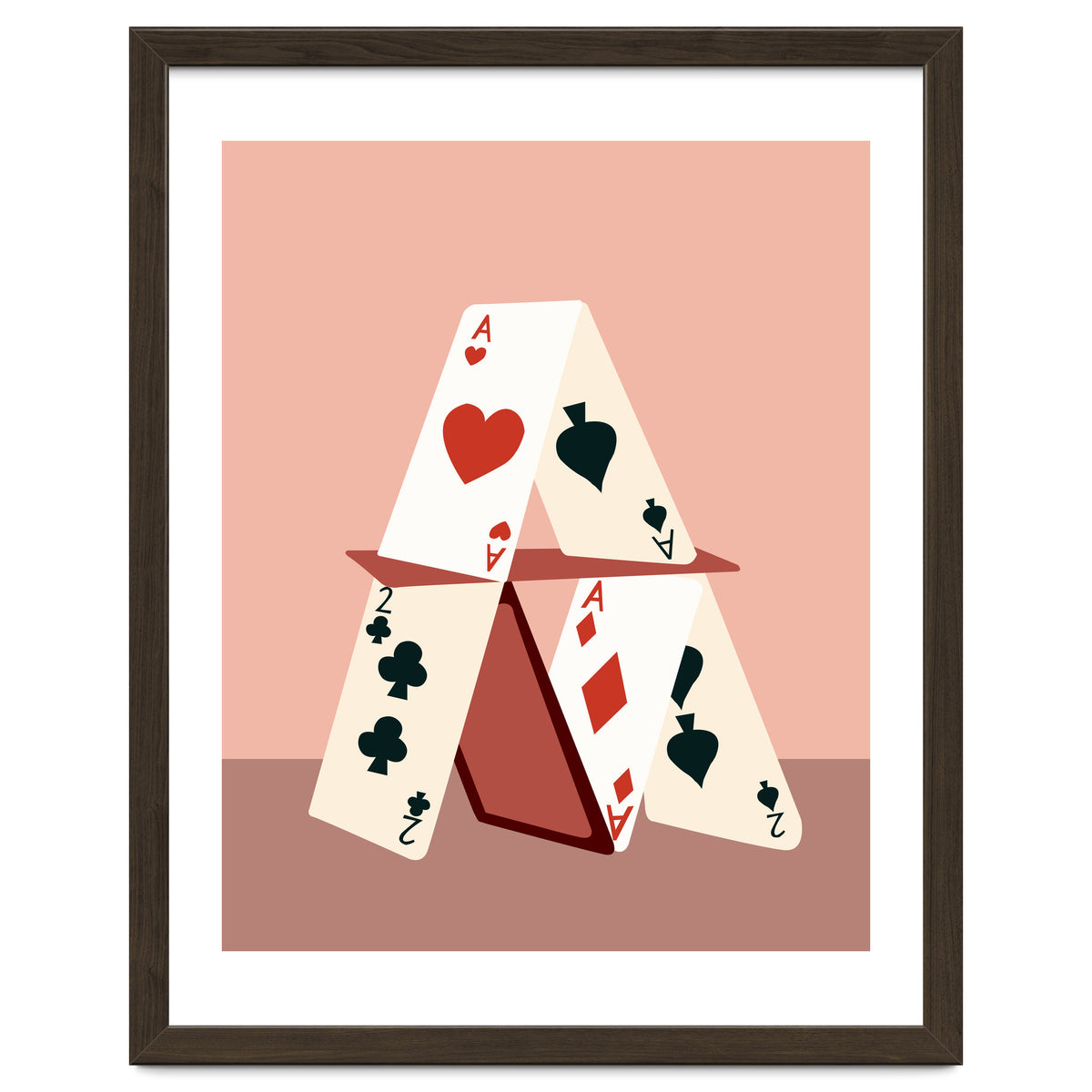A House Made Of Cards, Relationship Concept Painting, Illustration Playing Cards, Spade Heart Eclectic Bohemian Contemporary