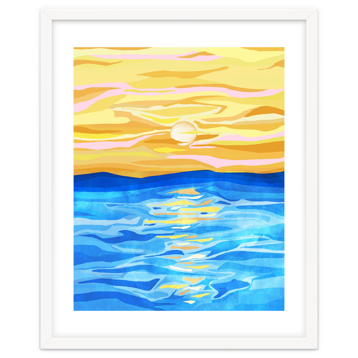 Sunsets & Romance, Ocean Watercolor Painting, Mosaic Eclectic Nature Landscape, Modern Boho Travel