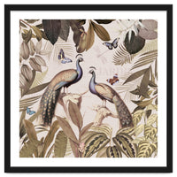 Vintage Sepia Exotic Peacocks Jungle
